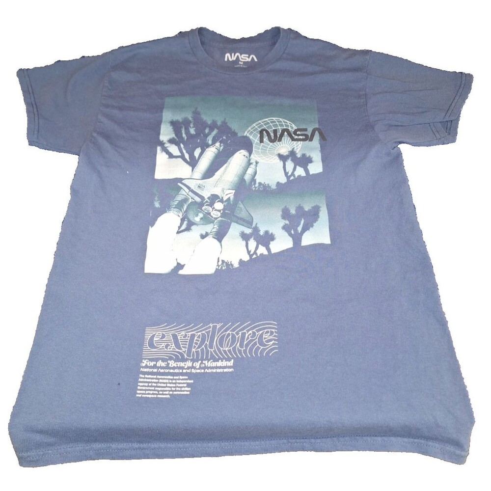 NASA space shuttle explore t shirt blue Medium